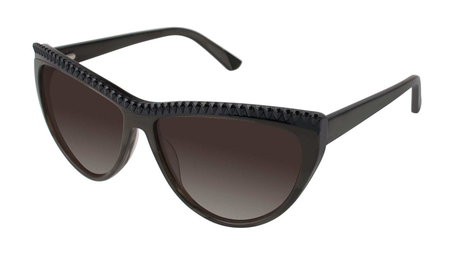 L.A.M.B. LA500 OLI cat eye sunglasses with faceted black metal brow and gradient lenses