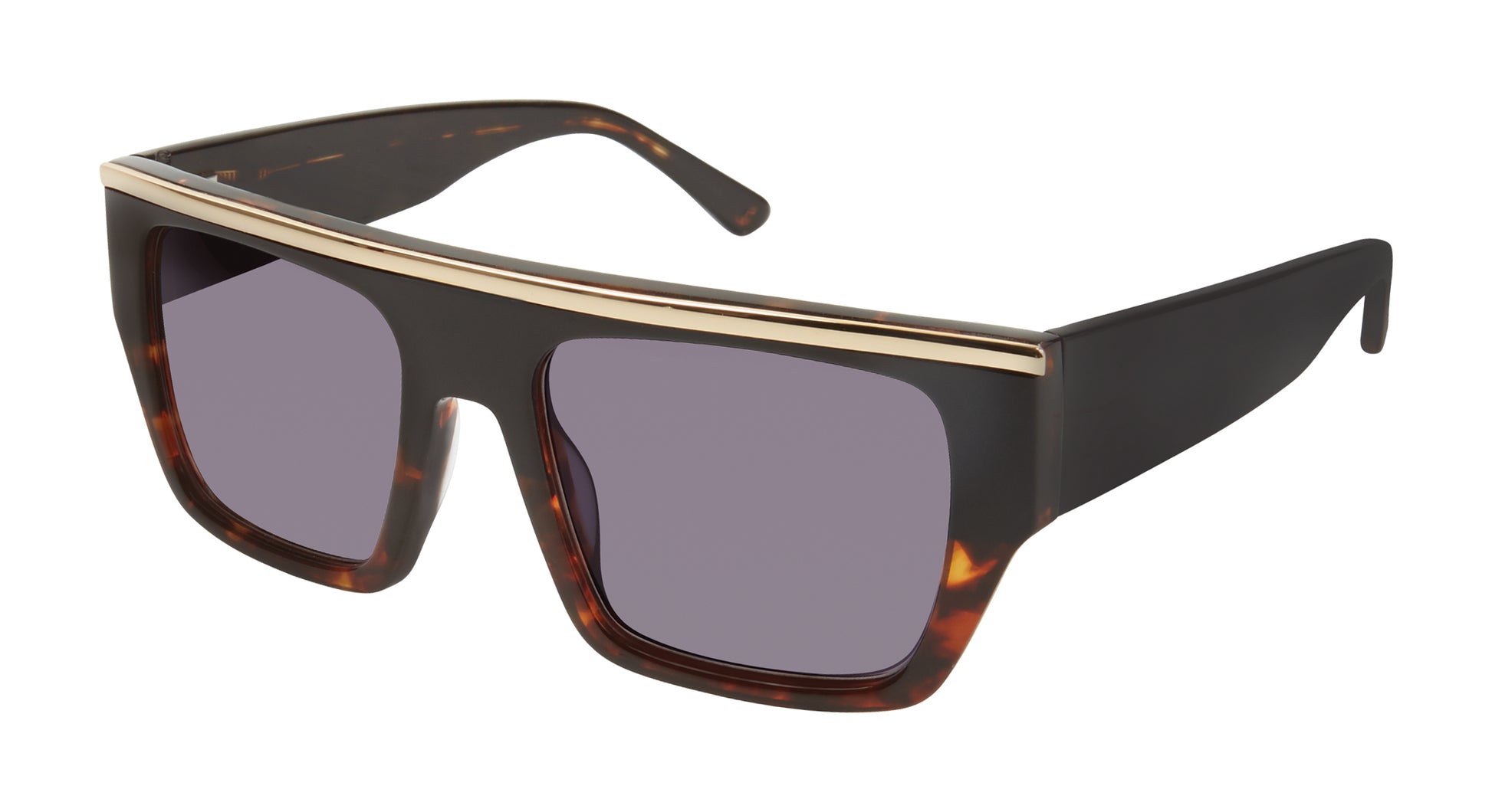 L.A.M.B. LA515 BLK Sunglasses with bold rectangular shield frame, black tort gradient acetate, smoke lenses, and gold accent bar by Gwen Stefani.