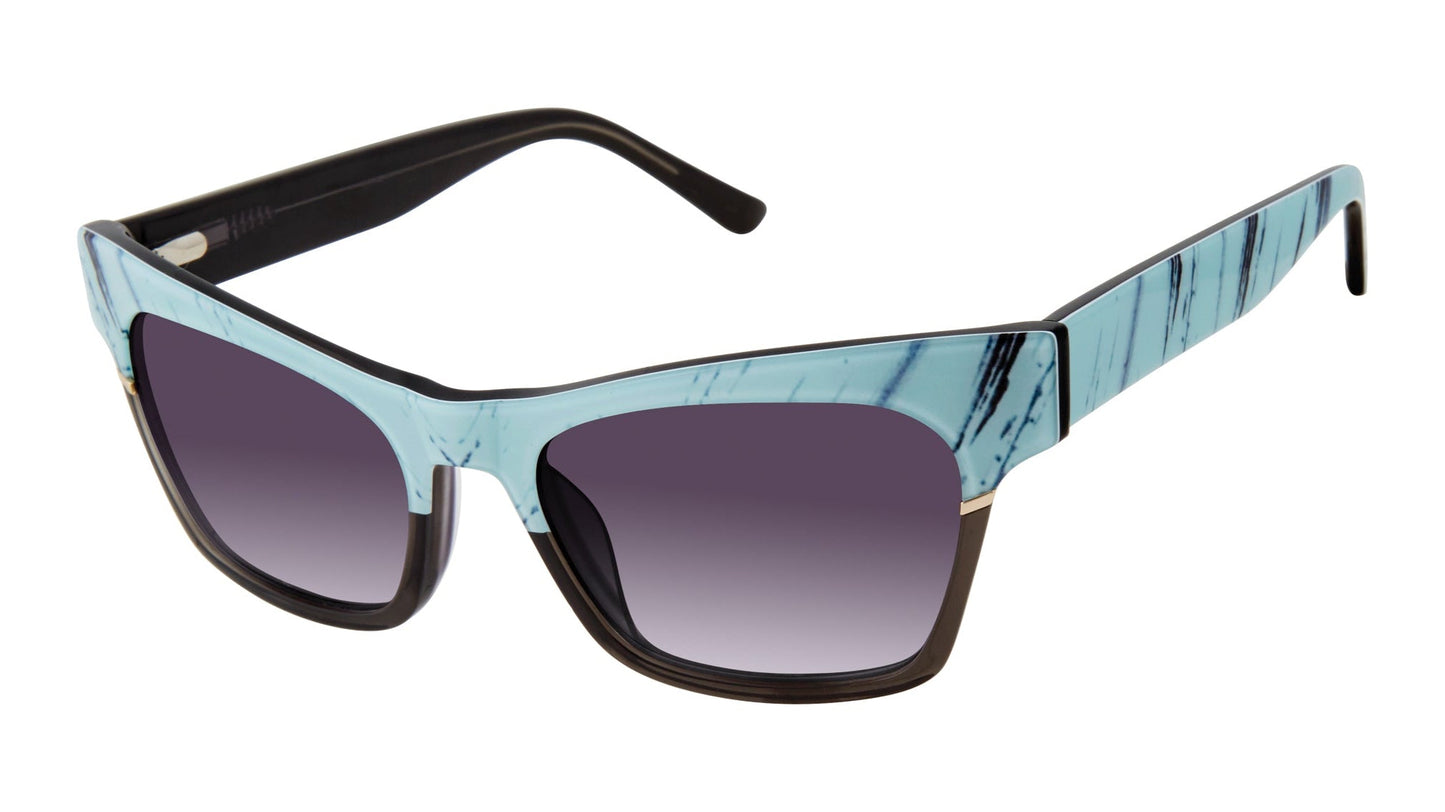 L.A.M.B. LA563 TUR sunglasses featuring vibrant turquoise frames with a chic, oversized shape — delivering a bold pop of color and confident, retro-inspired style.