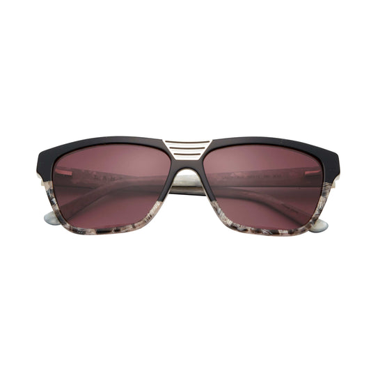 L.A.M.B. LA573 BLK Sunglasses with black-to-patterned frame, gold metal accents, gradient lenses, and UV400 protection