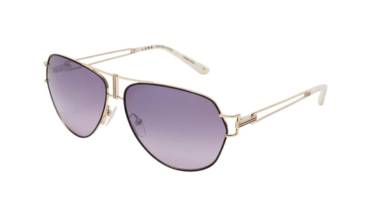 L.A.M.B. LA583 BLK Sunglasses gold metal aviator with black gradient lenses and marbelized acetate temples, UV400 protection