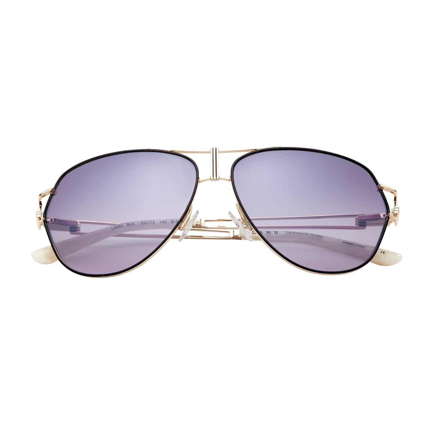 L.A.M.B. LA583 BLK Sunglasses black and gold aviator with gradient lenses and UV400 protection