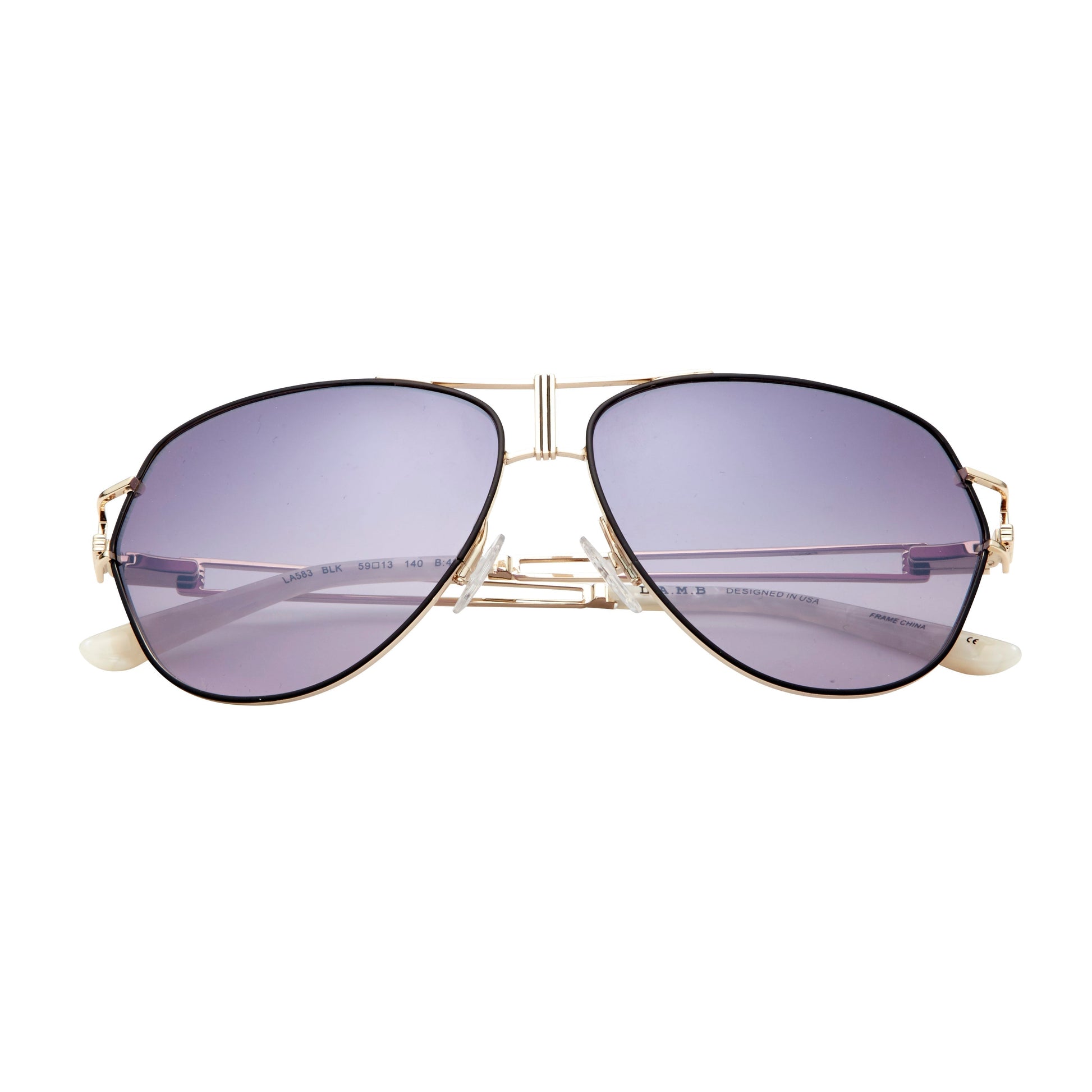 L.A.M.B. LA583 BLK Sunglasses black and gold aviator with gradient lenses and UV400 protection