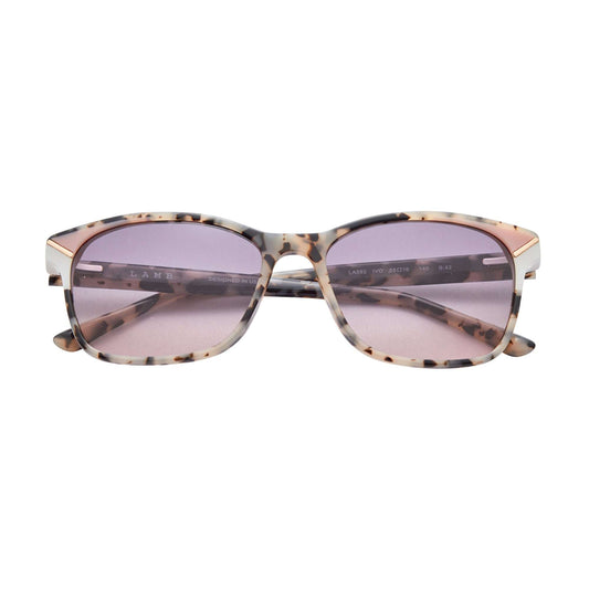 L.A.M.B. LA592 IVO Sunglasses with milky tort and ivory acetate frame, gradient grey lenses, and UV400 protection