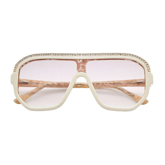 L.A.M.B. LA593 BON sunglasses with bone acetate frame, crystal inlays, and stylish shield design with UV400 protection