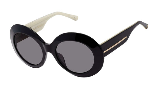 L.A.M.B. LA595 BLK oversized oval black sunglasses with gold accents and UV400 protection