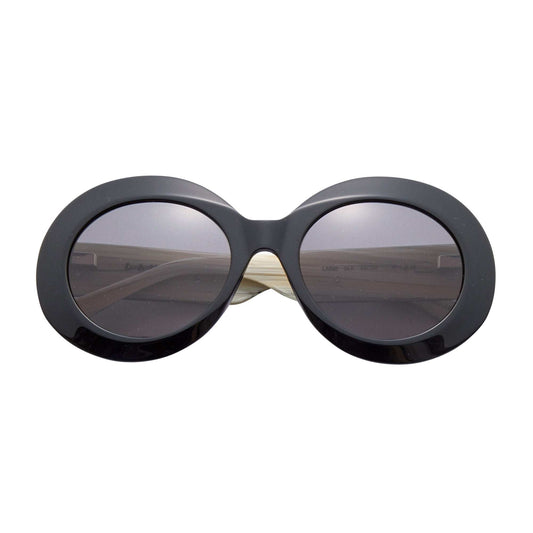 L.A.M.B. LA595 BLK oversized oval black sunglasses with gold accents and UV400 protection