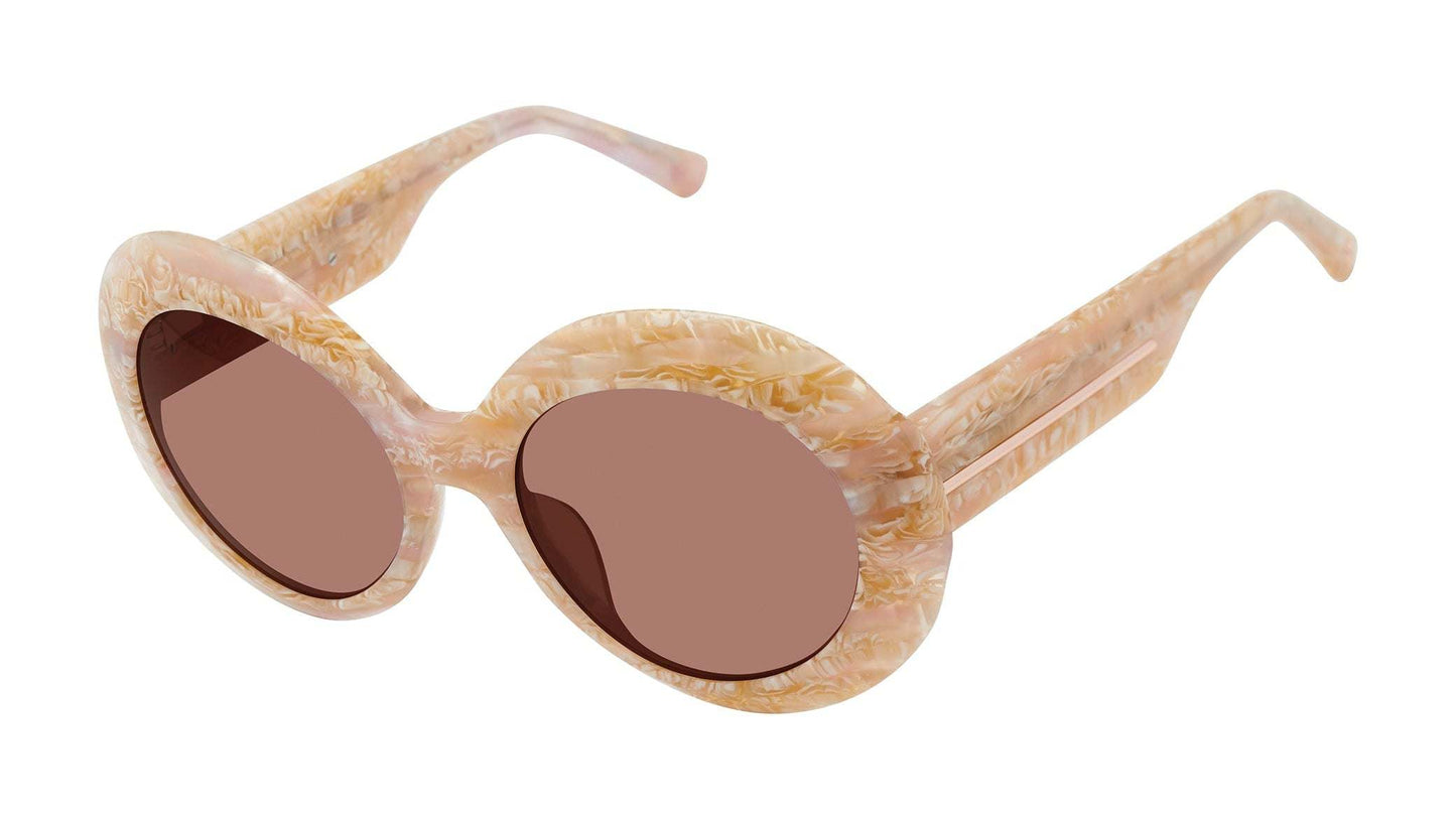 L.A.M.B. LA595 BLS Sunglasses oversized oval blush bone acetate with gold detailing and UV400 protection