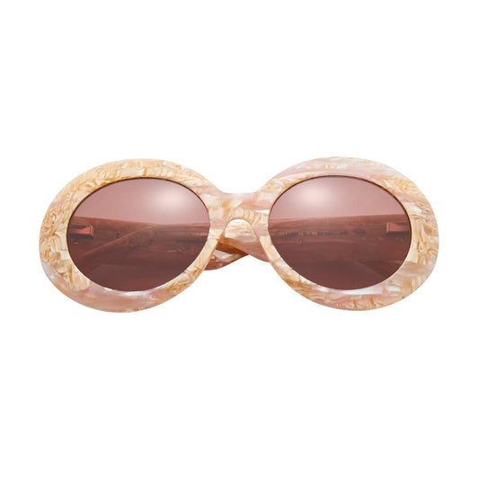 L.A.M.B. LA595 BLS oversized oval sunglasses in blush bone marble acetate with gold details and UV400 protection