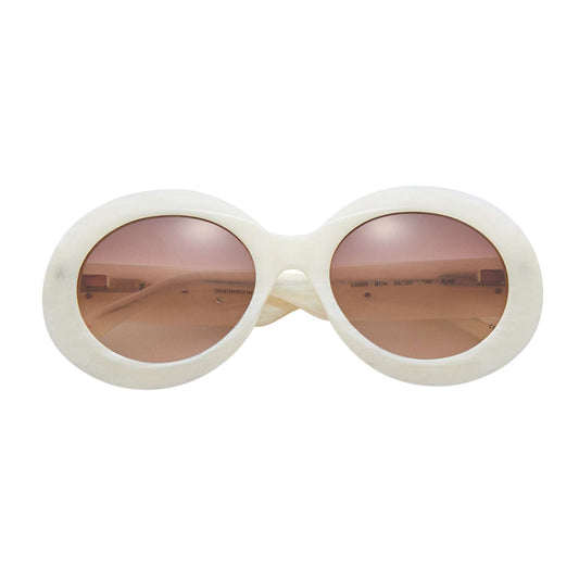 L.A.M.B. LA595 BON oversized oval sunglasses in custom bone marble acetate with gold accents and UV400 protection