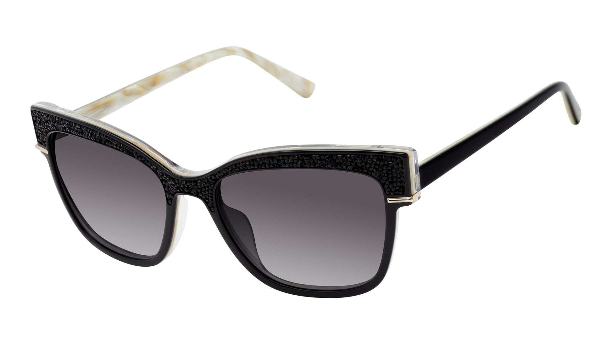 L.A.M.B. LA596 BLK Sunglasses black acetate cat-eye frames with black crystal inlays and UV400 protection