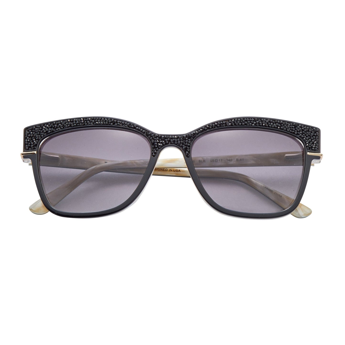 L.A.M.B. LA596 BLK Sunglasses with black over bone acetate, black crystal inlays, metal hardware, UV400 protection, and stylish modern streetwear design