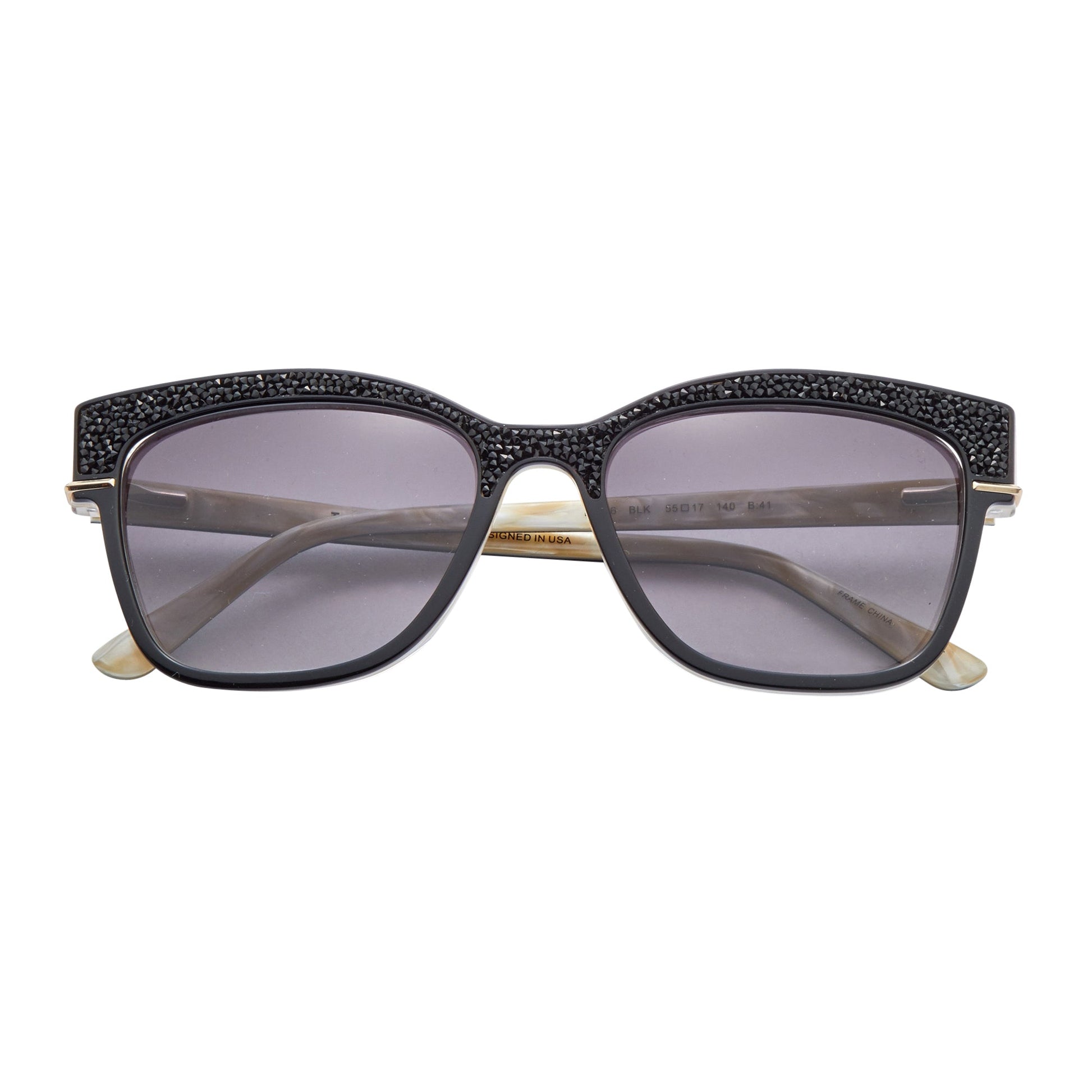 L.A.M.B. LA596 BLK Sunglasses with black over bone acetate, black crystal inlays, metal hardware, UV400 protection, and stylish modern streetwear design