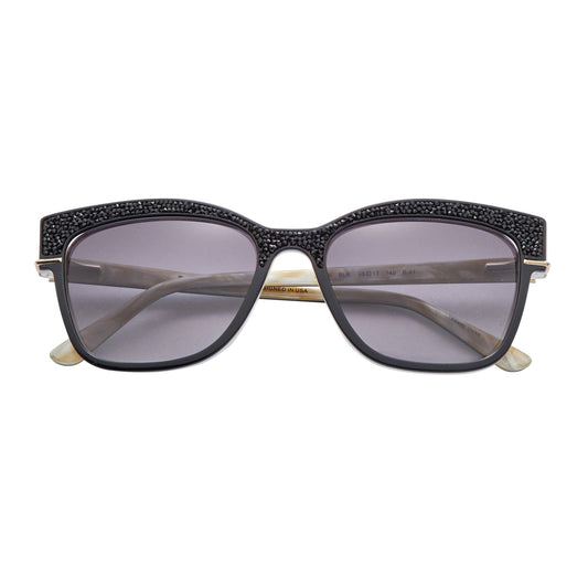 L.A.M.B. LA596 BLK Sunglasses with black over bone acetate, black crystal inlays, metal hardware, UV400 protection, and stylish modern streetwear design
