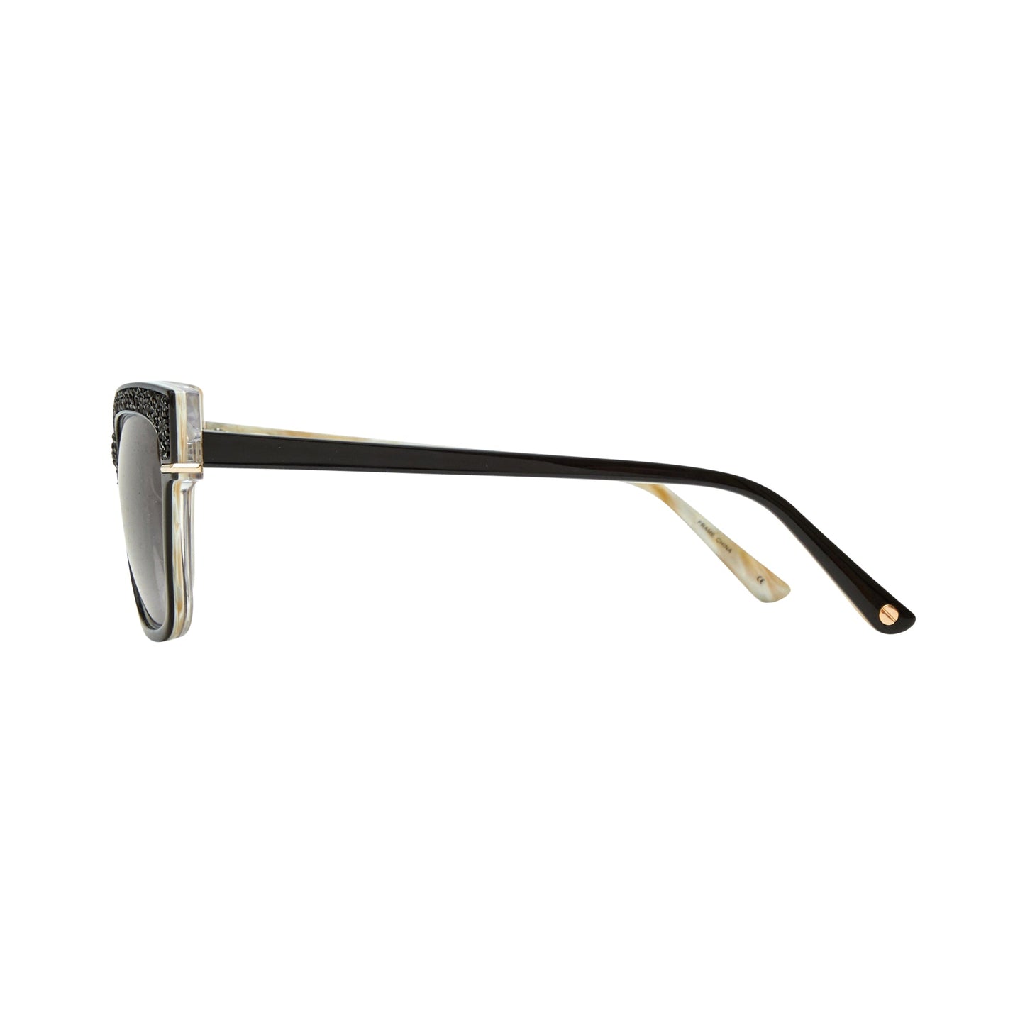 Side view of L.A.M.B. LA596 BLK Sunglasses with black over bone acetate and metal hardware