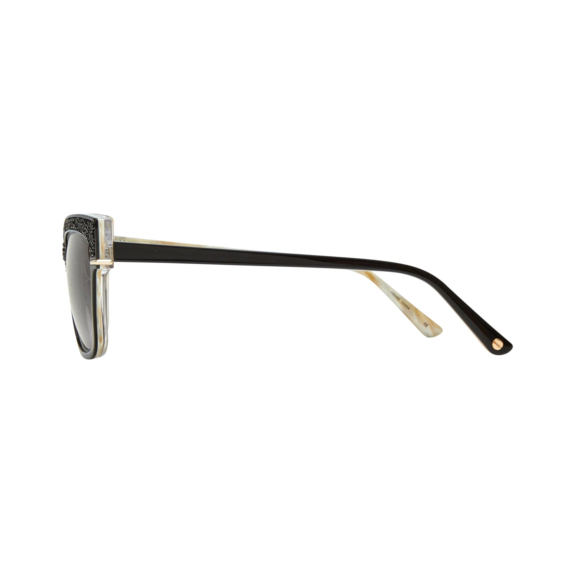 Side view of L.A.M.B. LA596 BLK Sunglasses with black over bone acetate and metal hardware