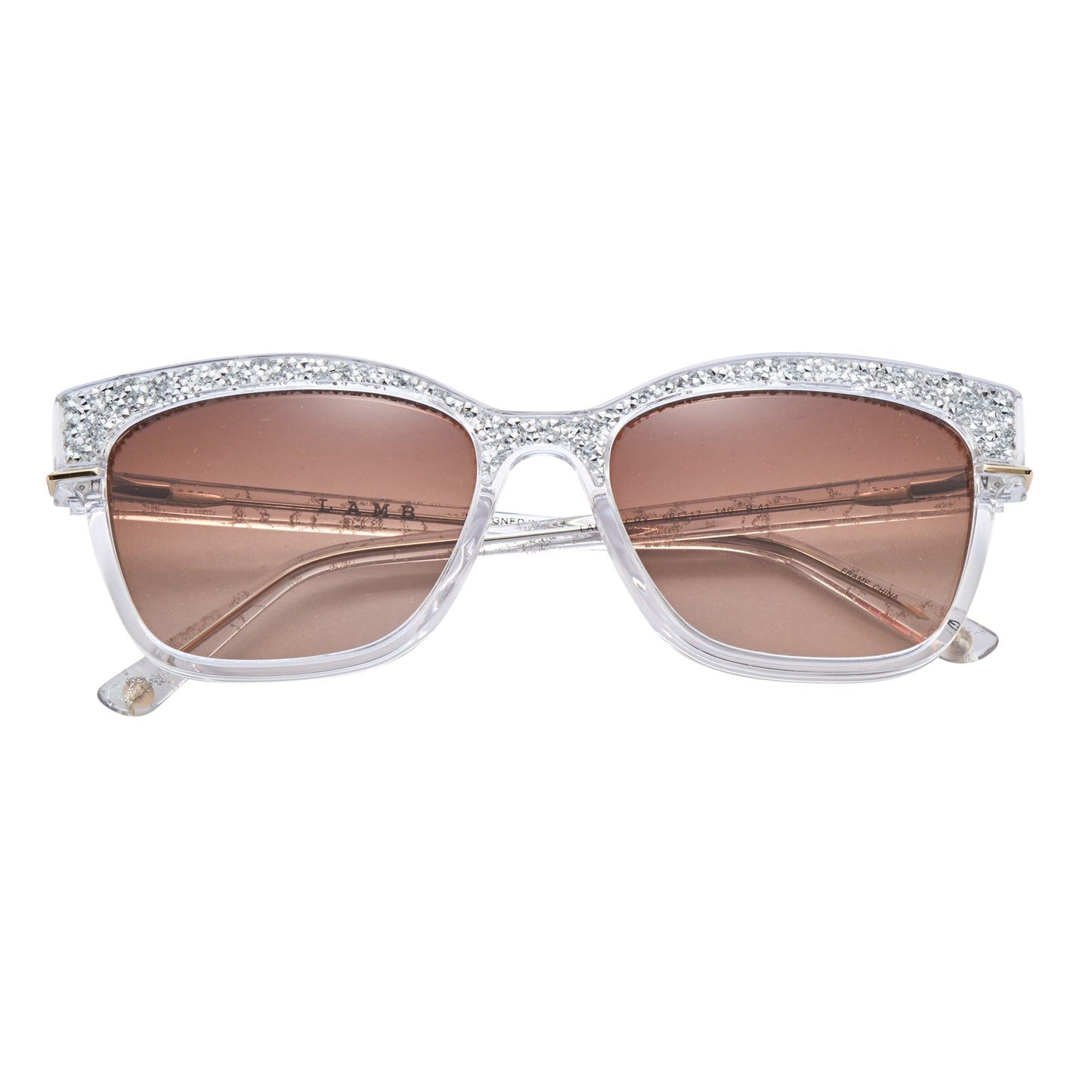 L.A.M.B. LA596 CRY Sunglasses crystal acetate frame with silver details and brown lenses UV400 protection