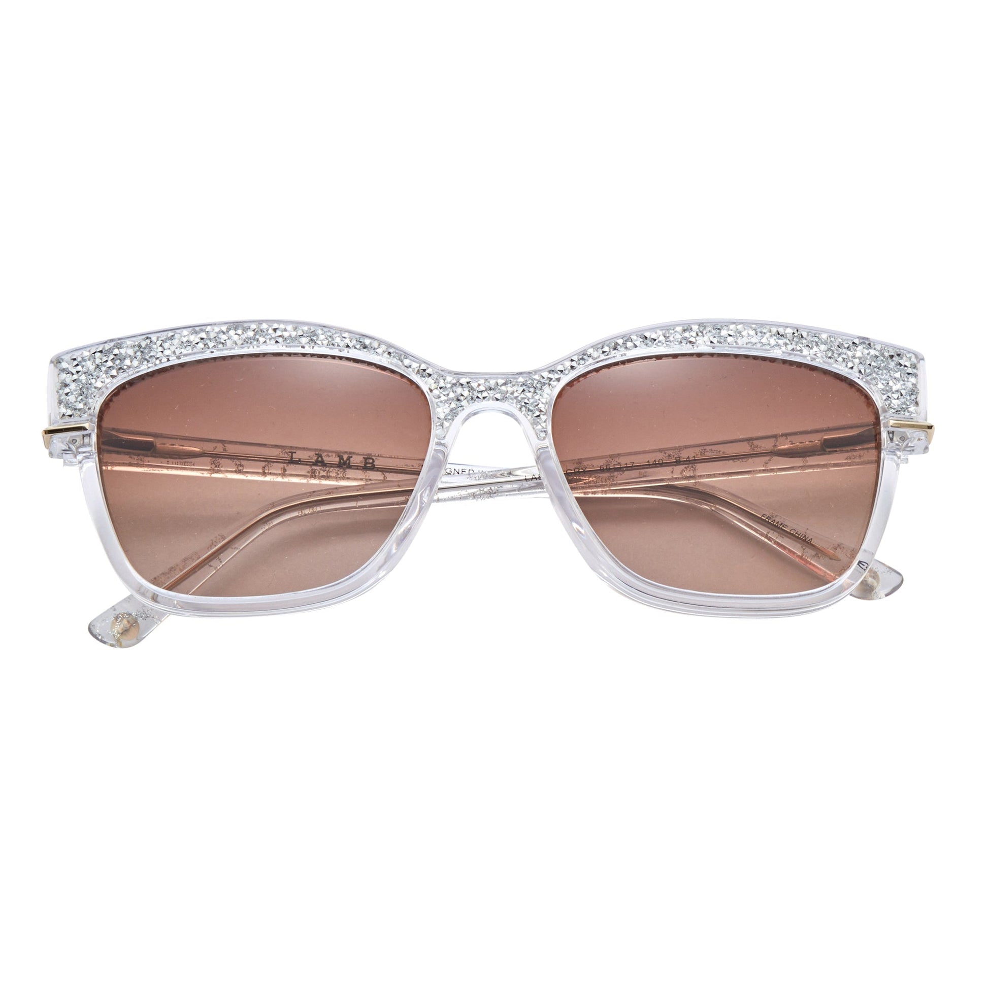 L.A.M.B. LA596 CRY Sunglasses crystal acetate frame with silver details and brown lenses UV400 protection