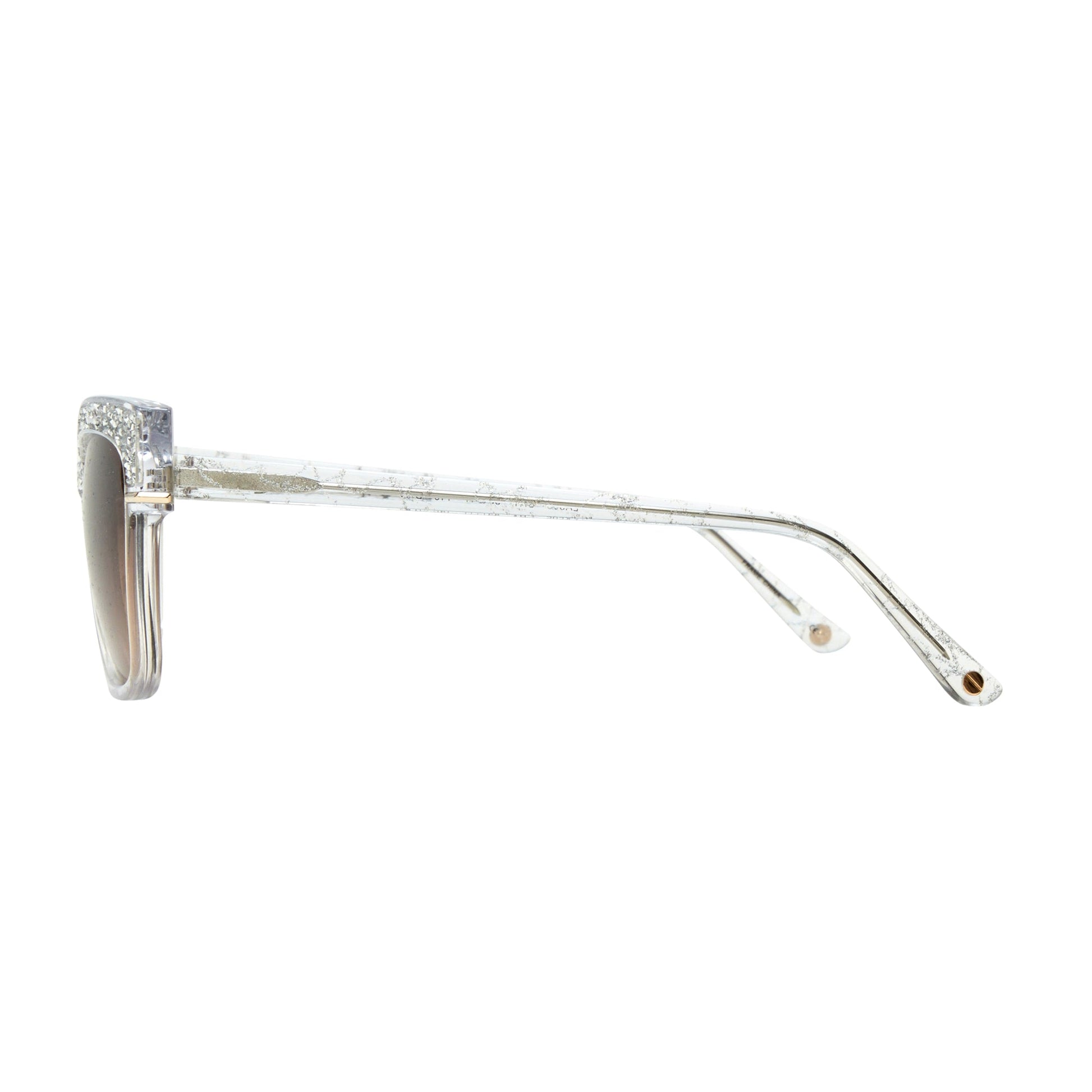 L.A.M.B. LA596 CRY Sunglasses clear crystal acetate frame with silver accents and UV400 protection side view