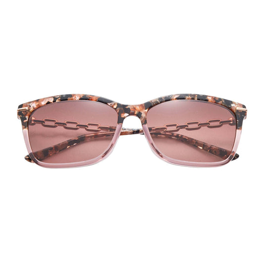 L.A.M.B. LA598 BLS Sunglasses with blush marble brow, crystal pink rim, rose gold chain temples, gradient lenses, and UV400 protection