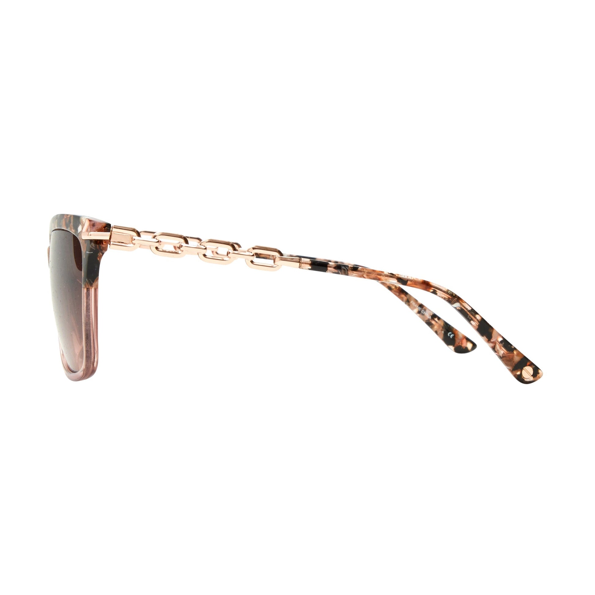 L.A.M.B. LA598 BLS Sunglasses with blush marble brow, crystal pink rim, rose gold chain temples, and UV400 protection