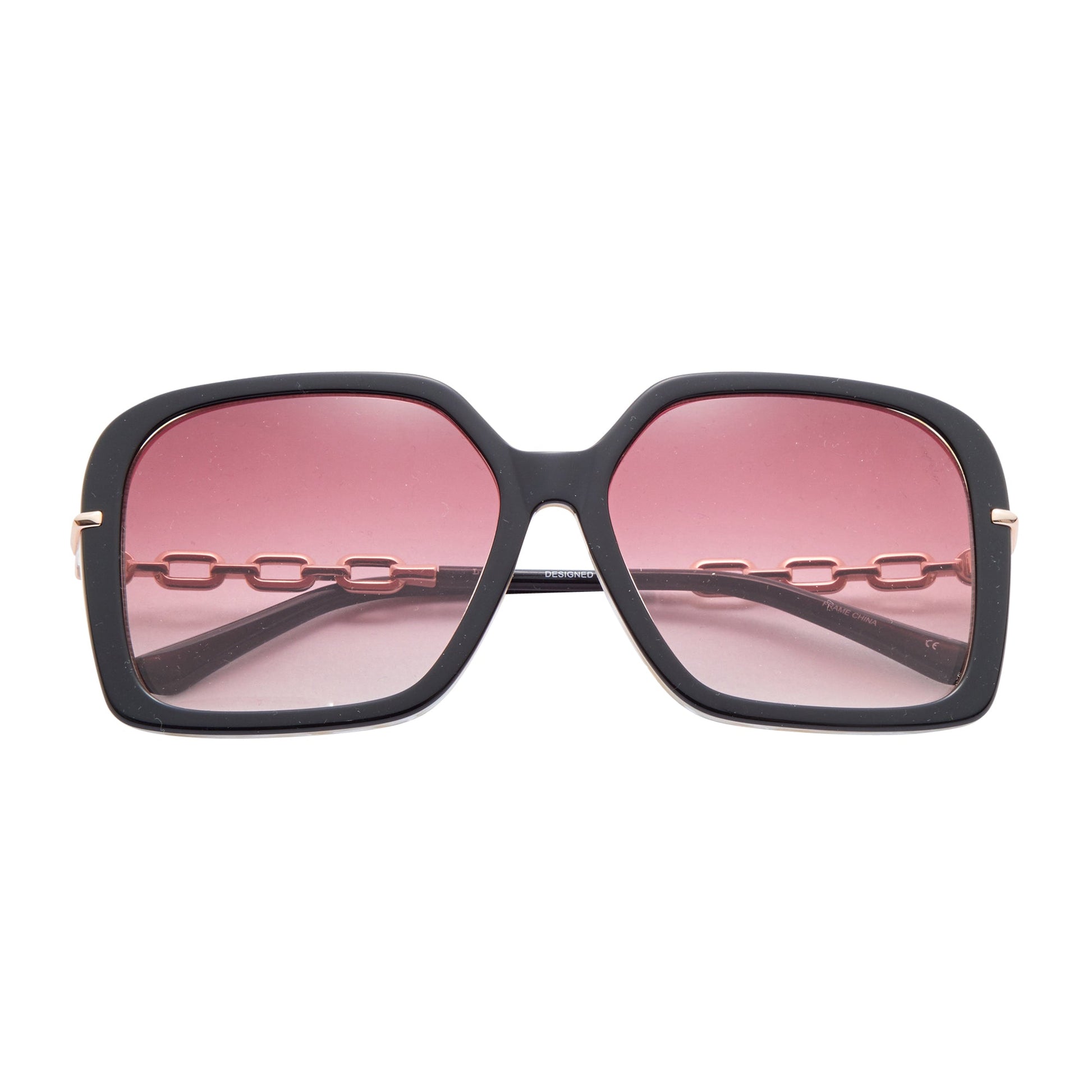 L.A.M.B. LA599 BLK oversized black sunglasses with gold chain detail and gradient lenses