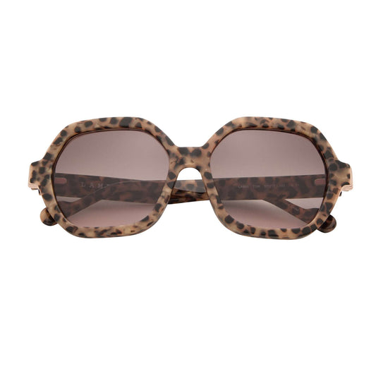L.A.M.B. LA601 TOR Sunglasses oversized tortoise acetate frames brown gradient lenses with gold detailing UV400 protection
