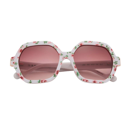 L.A.M.B. LA601 WHT oversized white floral sunglasses with gold detailing and burgundy gradient lenses