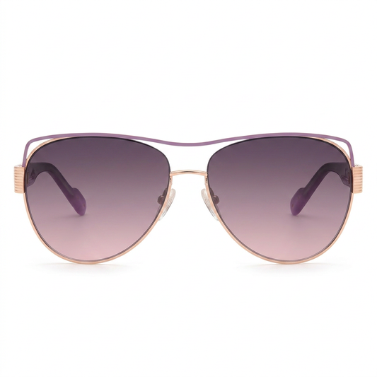 L.A.M.B. LA612 PUR sunglasses with rose gold aviator frame and purple-black temples