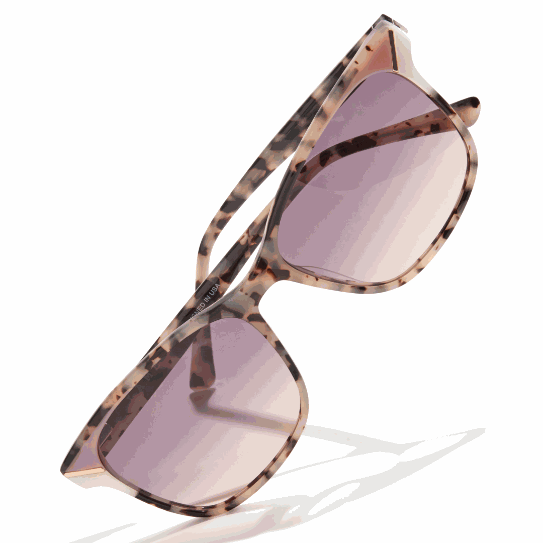 L.A.M.B. LA592 IVO sunglasses with milky tort and ivory acetate frame, gradient grey lenses, UV400 protection, and metal hardware detailing