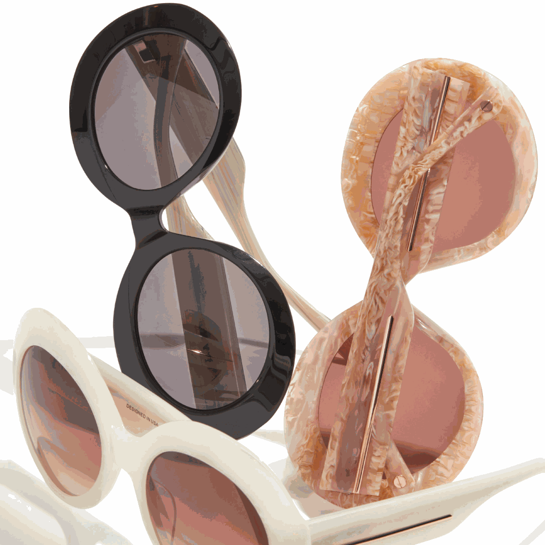 L.A.M.B. LA595 BLS Sunglasses oversized oval blush bone marble acetate with gold accents and UV400 protection