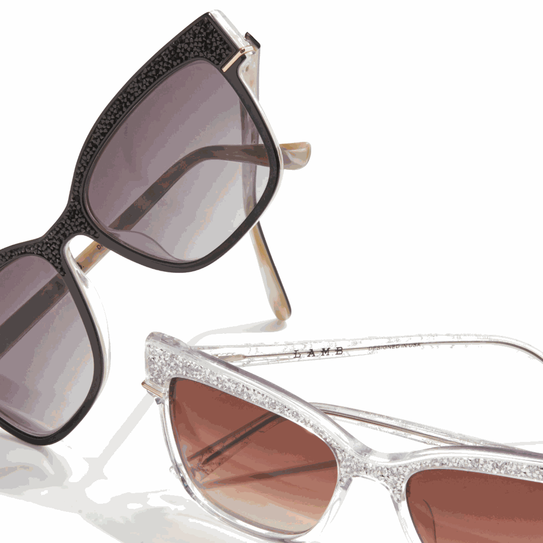 L.A.M.B. LA596 BLK Sunglasses black acetate frames with crystal inlays and UV400 protection