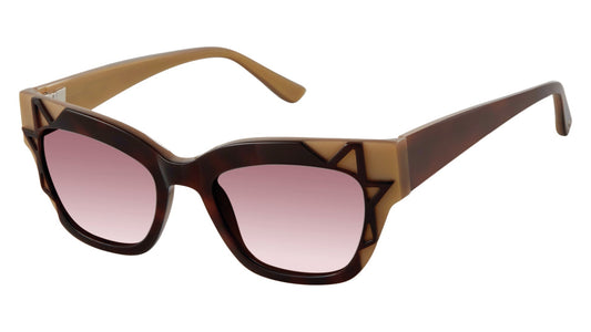 L.A.M.B. LA547 TOR sunglasses featuring tortoiseshell frames with a refined, angular design—blending classic pattern with contemporary fashion flair.