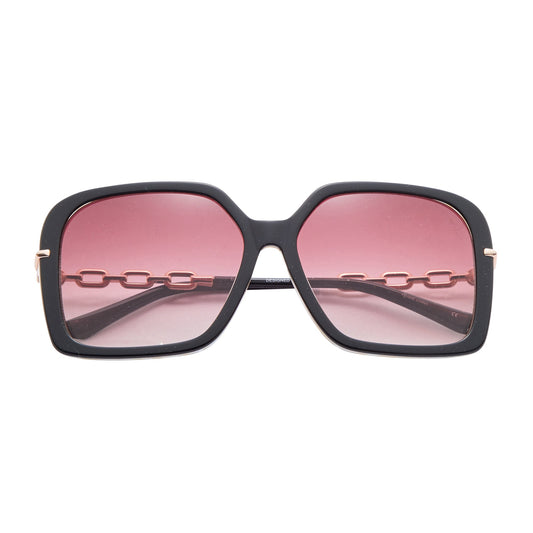 L.A.M.B. LA599 BLK oversized black sunglasses with gold chain detail and gradient lenses