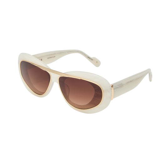 L.A.M.B. LA601 BON - Pearl Marble sunglasses with brown gradient lenses on a white background