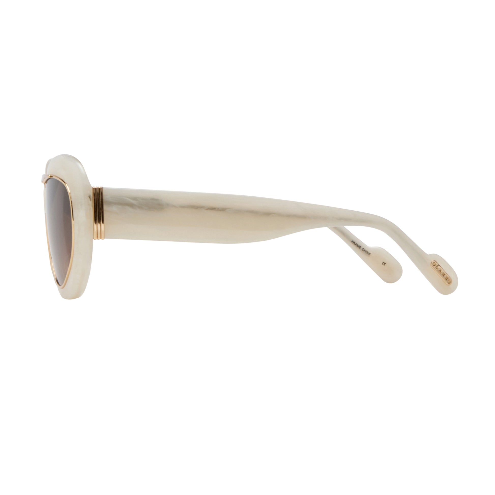 L.A.M.B. LA601 BON - Pearl Marble sunglasses with brown gradient lenses on a white background