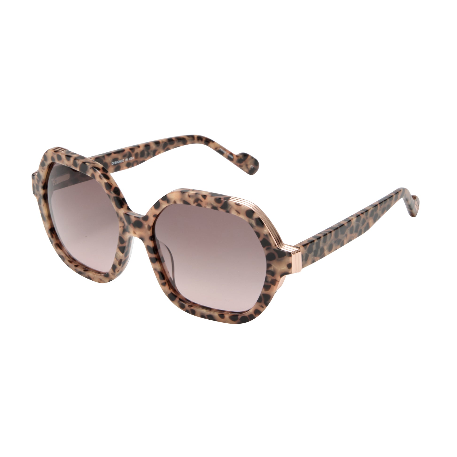 L.A.M.B. LA601 TOR Sunglasses in oversized tortoise acetate frame with elegant gold front detail and brown to blush gradient lenses, 100% UVA+UVB protection.