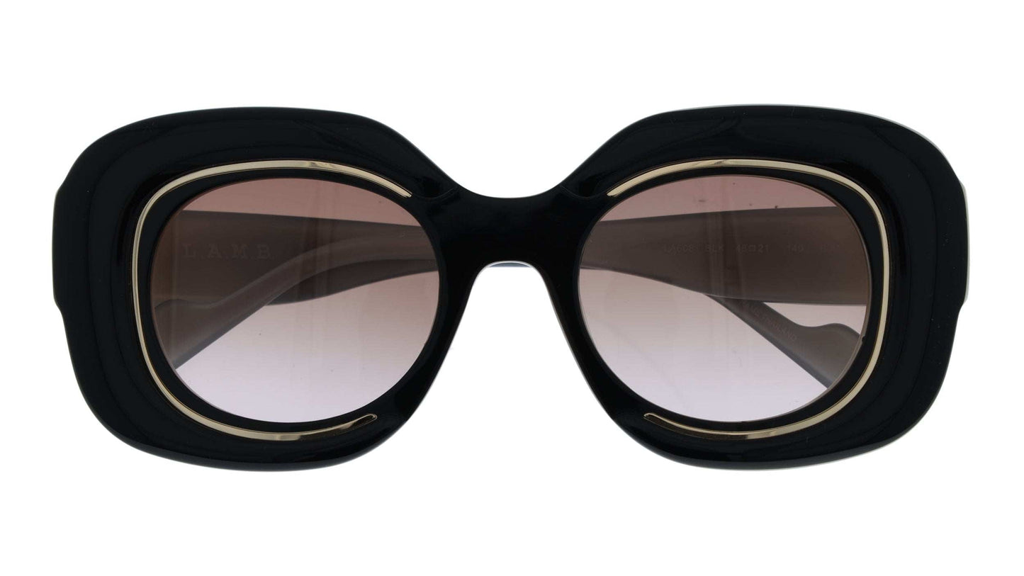 L.A.M.B. LA608 BLK Sunglasses black over pearl acetate frame with brown fade lenses and gold detailing