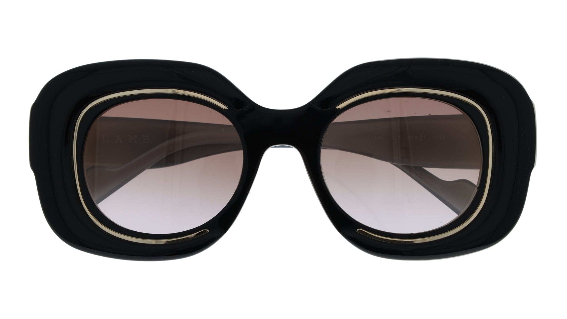 L.A.M.B. LA608 BLK Sunglasses black over pearl acetate frame with brown fade lenses and gold detailing