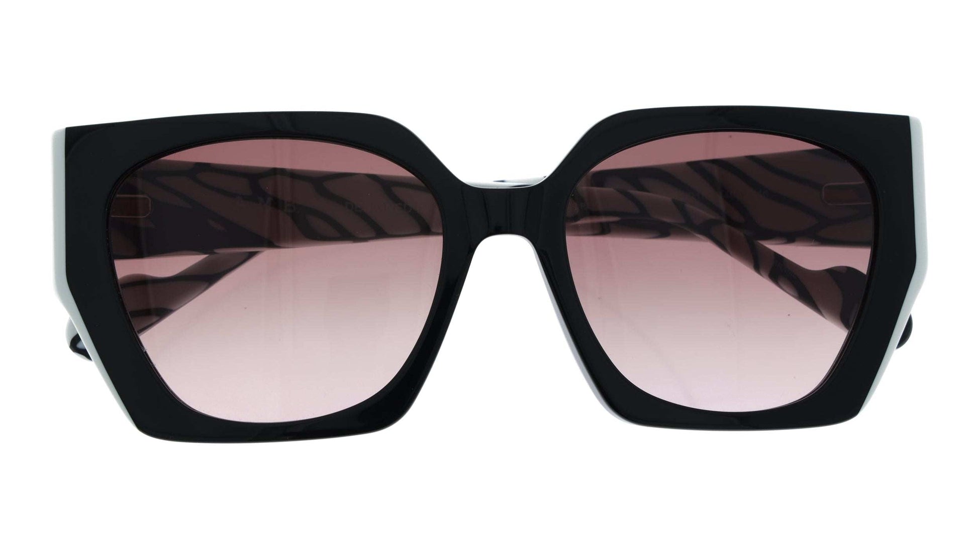L.A.M.B. LA610 BLK Sunglasses Black sunglasses with pink gradient lenses on a white background