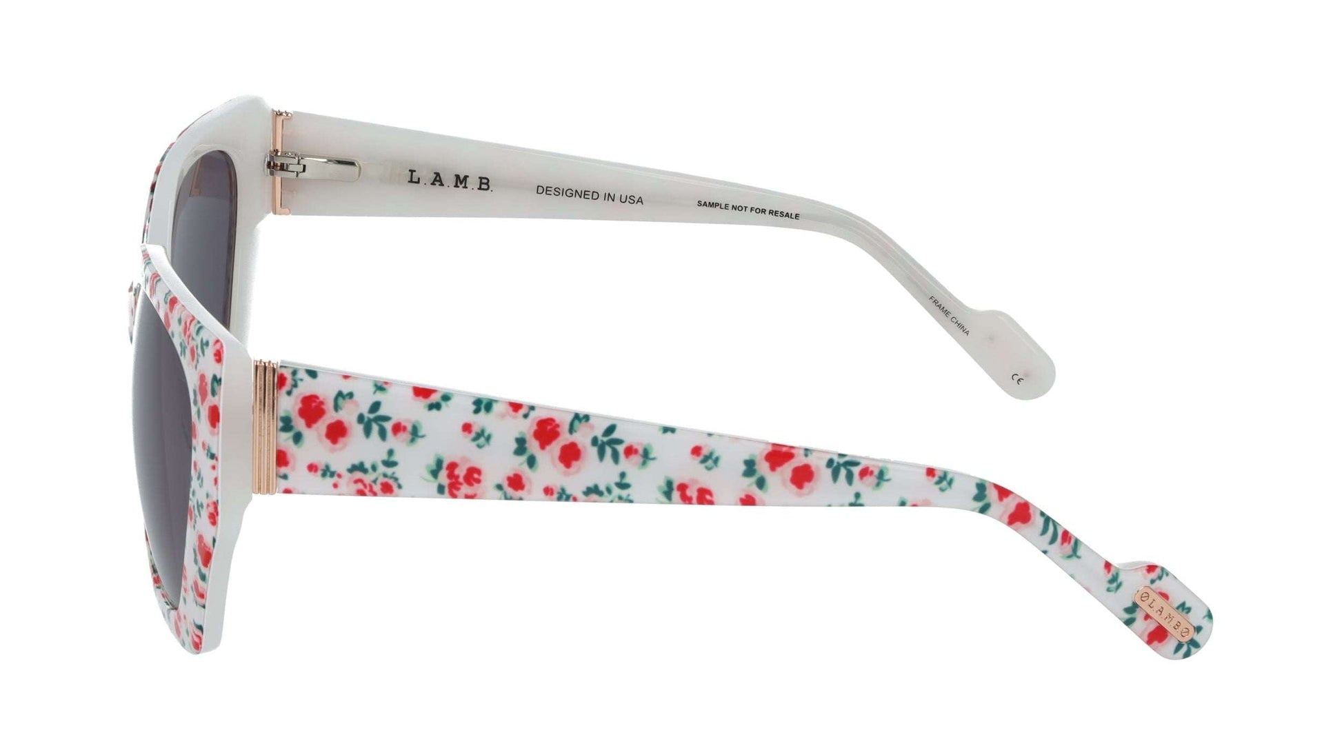 Sunglasses with floral arm design on a white background