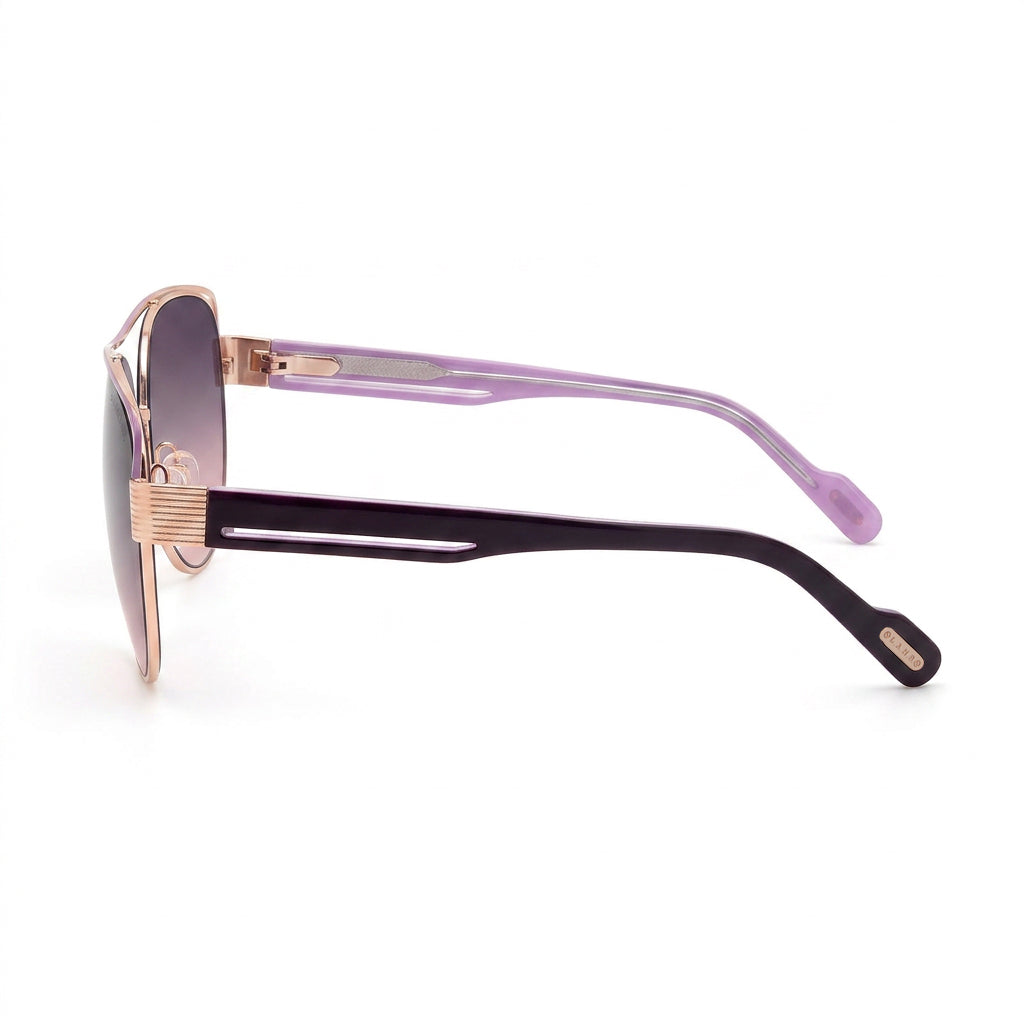 L.A.M.B. LA612 PUR sunglasses rose gold aviator with purple black temples and gradient lenses UV400 protection